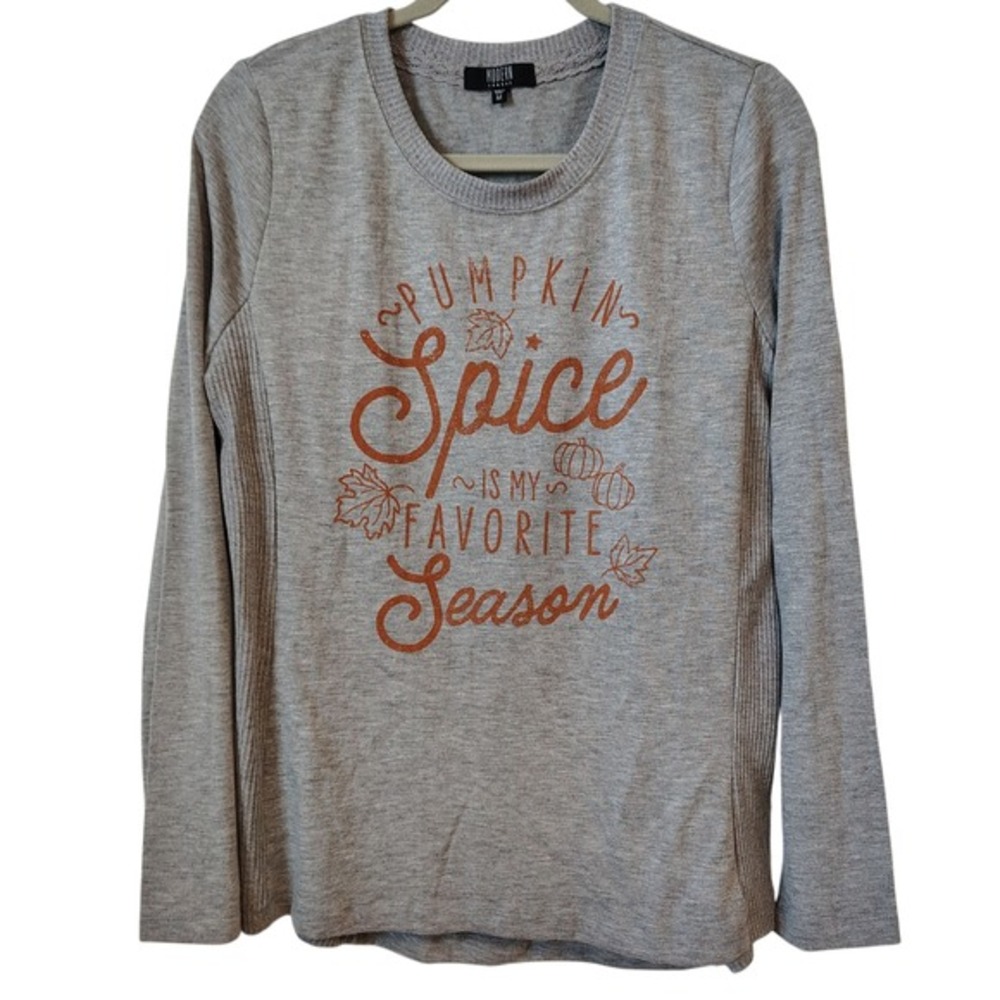 Modern Canvas Long Sleeve Top Women's Medium Gray Pumpkin Spice Fall Seasonal